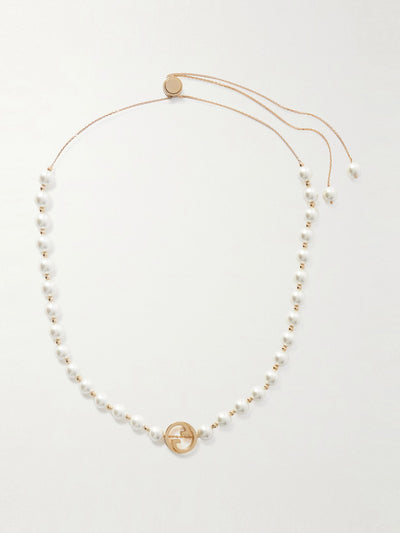 Gucci Interlocking G gold-tone faux pearl necklace at Collagerie