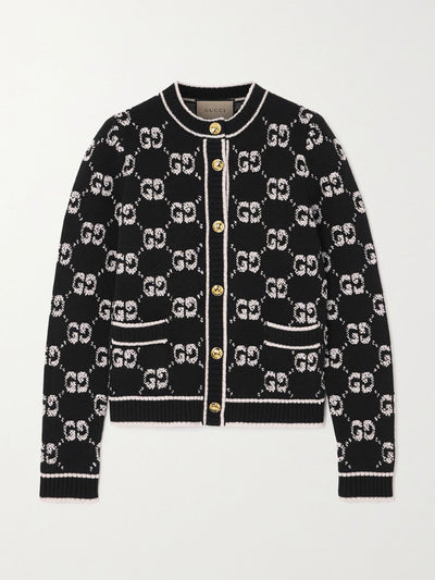 Gucci Jacquard-knit wool-bouclé cardigan at Collagerie