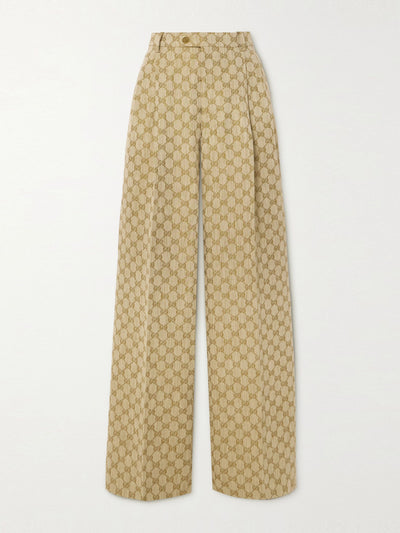 Gucci Beige linen and cotton-blend jacquard wide-leg pants at Collagerie