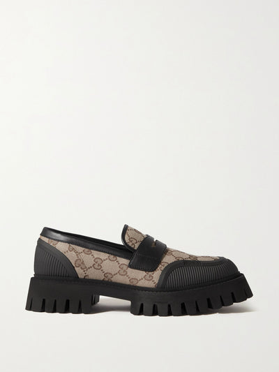 Gucci Novo rubber and leather-trimmed canvas-jacquard loafers at Collagerie