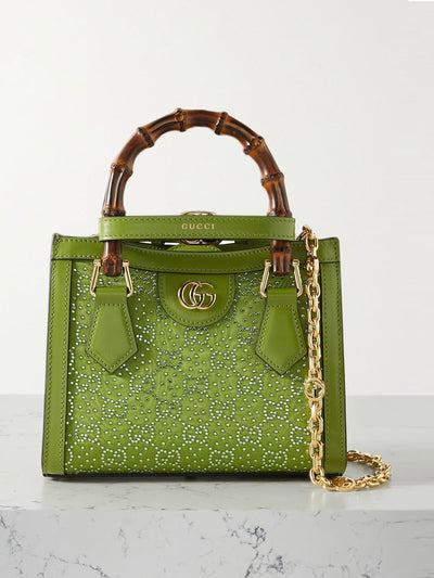 Gucci Leather-trimmed crystal-embellished faille shoulder bag at Collagerie