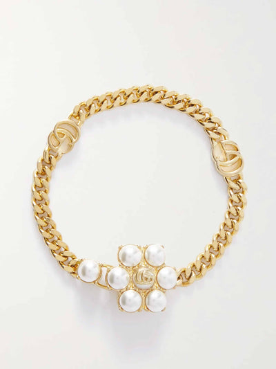 Gucci Gold-tone faux pearl bracelet at Collagerie