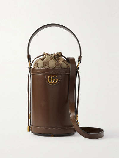 Gucci Ophidia mini leather and canvas-jacquard bucket bag at Collagerie