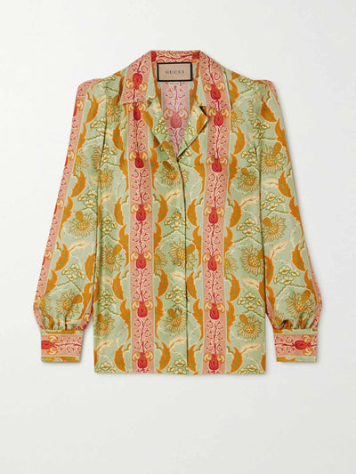 Gucci Printed silk-twill shirt at Collagerie