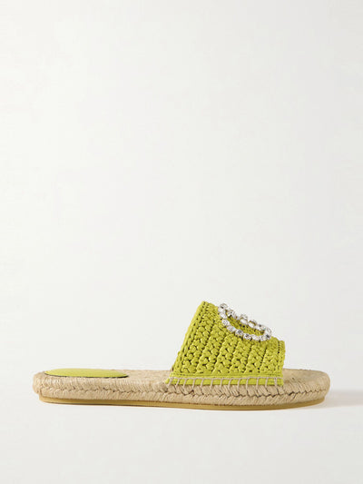 Gucci Cora crystal-embellished raffia espadrille sandals at Collagerie