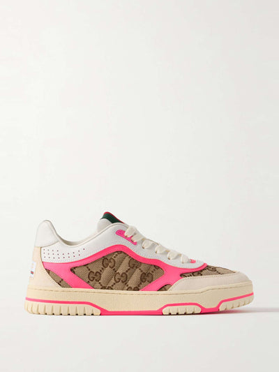 Gucci Re-Web suede, neon leather and canvas-jacquard sneakers at Collagerie