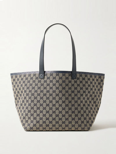 Gucci Reversible leather-trimmed coated canvas-jacquard tote at Collagerie