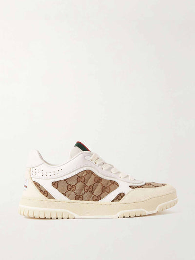 Gucci Re-Web leather and canvas-jacquard sneakers at Collagerie