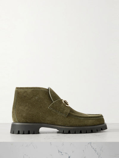 Gucci Sylke horsebit-detailed suede ankle boots at Collagerie
