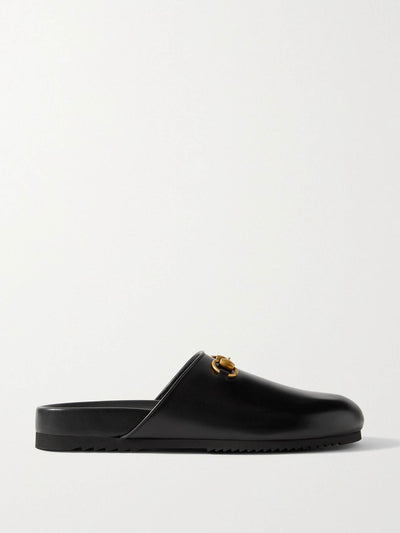 Gucci Black Horsebit-detailed leather slippers at Collagerie