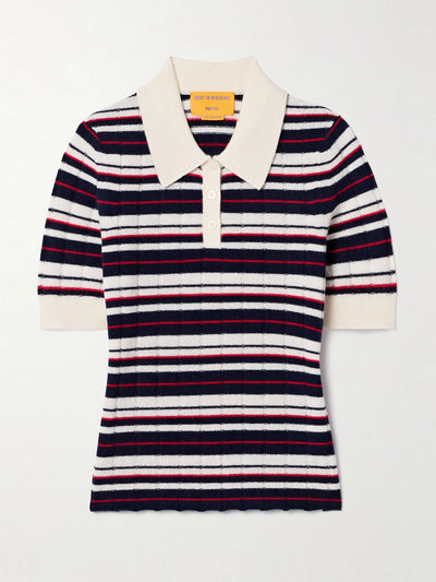 Guest In Residence Ribbed striped cashmere polo sweater at Collagerie