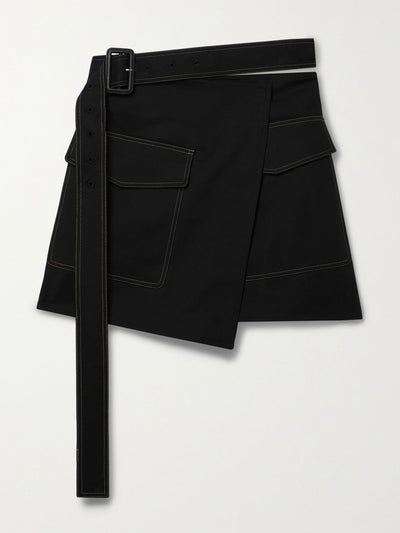 Helmut Lang Belted wrap-effect cotton-blend mini skirt at Collagerie