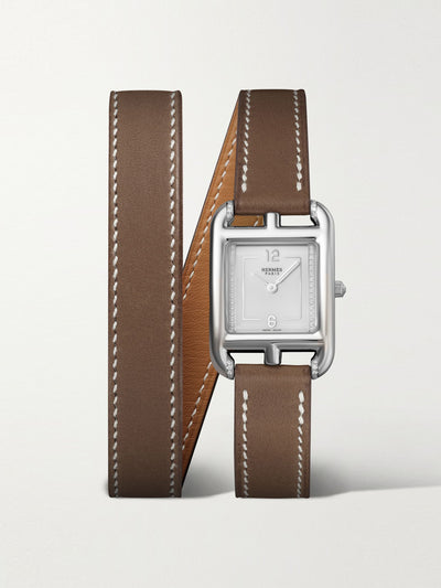 Hermès Cape Cod Double Tour Small stainless steel, leather and diamond watch at Collagerie