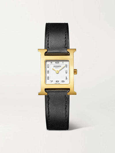 Hermès Timepieces Heure H small gold-plated stainless steel leather watch at Collagerie