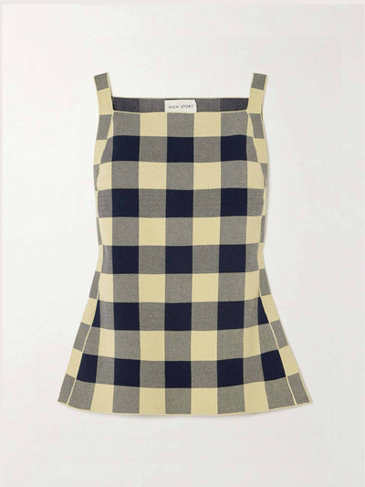 High Sport Asher gingham stretch-cotton jacquard top at Collagerie