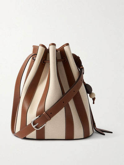 Hunting Season The Extra Large Drawstring striped leather and canvas bucket bag at Collagerie