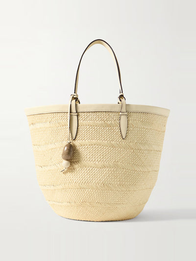 Hunting Season Medium leather-trimmed woven iraca tote at Collagerie