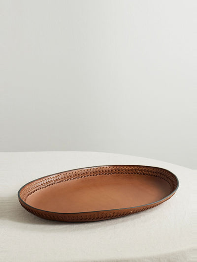Hunting Season Oval whipstitched leather tray at Collagerie