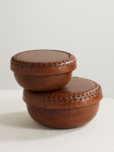 Hunting Season Whipstitched leather boxes (set of 2) at Collagerie