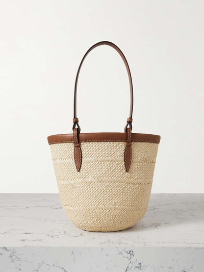 Hunting Season Small leather-trimmed raffia totebag at Collagerie