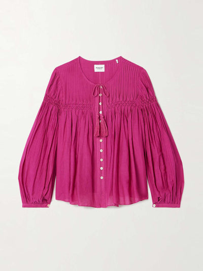 Marant Étoile Abadi pintucked smocked cotton-blend voile blouse at Collagerie