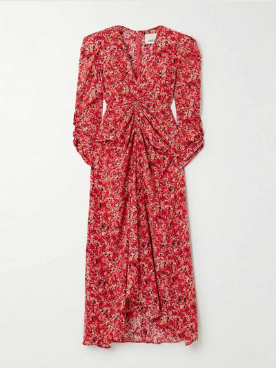 Isabel Marant Albini gathered printed silk-blend midi dress at Collagerie