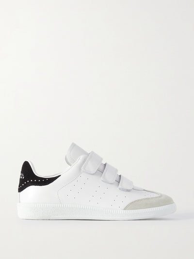 Isabel Marant Beth crystal-detailed perforated suede-trimmed leather sneakers at Collagerie