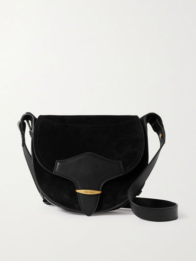 Isabel Marant Botsy leather-trimmed suede shoulder bag in black at Collagerie