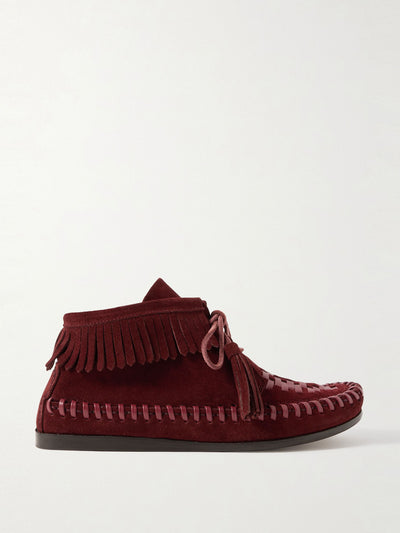 Isabel Marant Felsa fringed tasseled leather-trimmed suede ankle boots at Collagerie