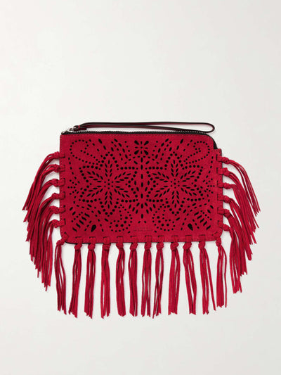 Isabel Marant Fringed perforated suede clutch at Collagerie