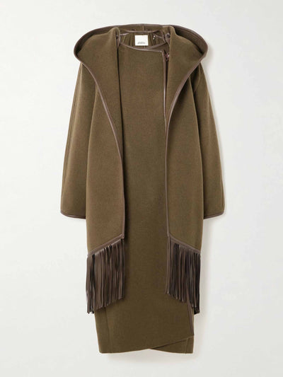 Isabel Marant Irvana hooded layered fringed leather-trimmed wool-blend coat at Collagerie