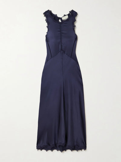 Isabel Marant Jadelia lace and pointelle-trimmed silk-blend satin midi dress at Collagerie