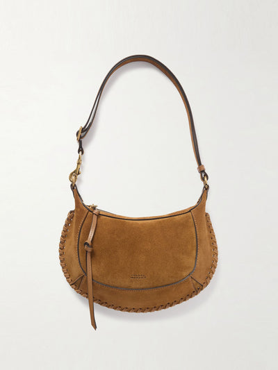 Isabel Marant Oskan Moon whipstitched leather-trimmed suede shoulder bag at Collagerie