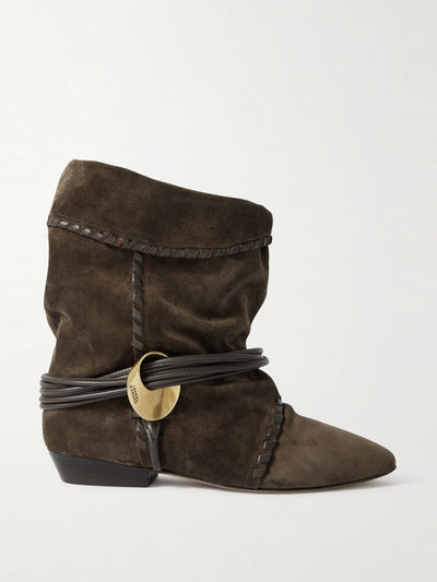 Isabel Marant Sellen embellished leather-trimmed suede ankle boots at Collagerie