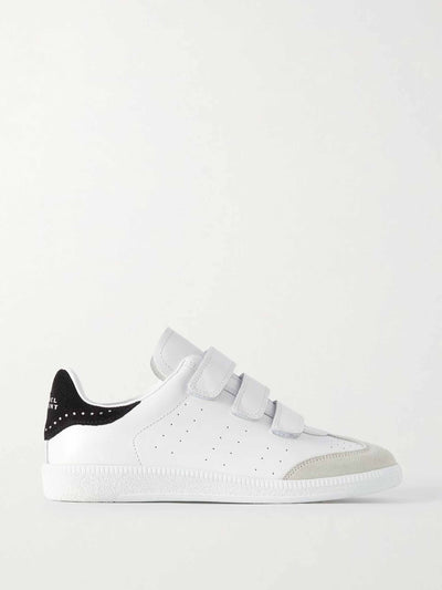 Isabel Marant Crystal-detailed suede-trimmed leather trainers at Collagerie