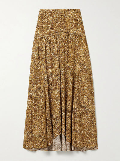 Isabel Marant Syana ruched printed stretch-silk crepe de chine maxi skirt at Collagerie