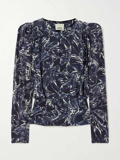 Isabel Marant Zarga pleated printed silk-crepe de chine blouse at Collagerie