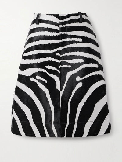 Jacquemus La Jupe Tozzi leather-trimmed zebra-print pony hair midi skirt at Collagerie