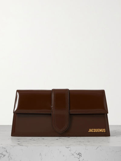 Jacquemus Brown long patent-leather shoulder bag at Collagerie