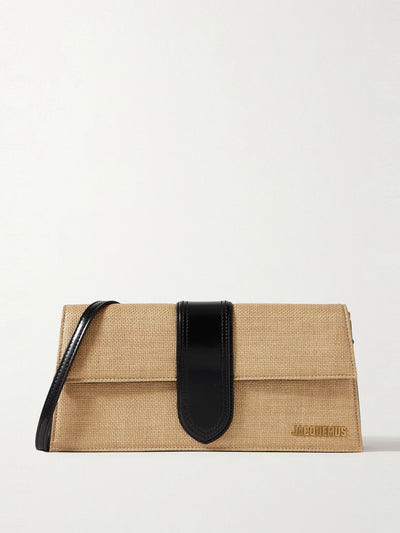 Jacquemus Le Bambino Long leather-trimmed raffia shoulder bag at Collagerie