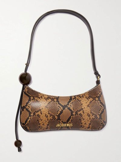 Jacquemus Le Bisou Perle embellished snake-effect leather shoulder bag at Collagerie