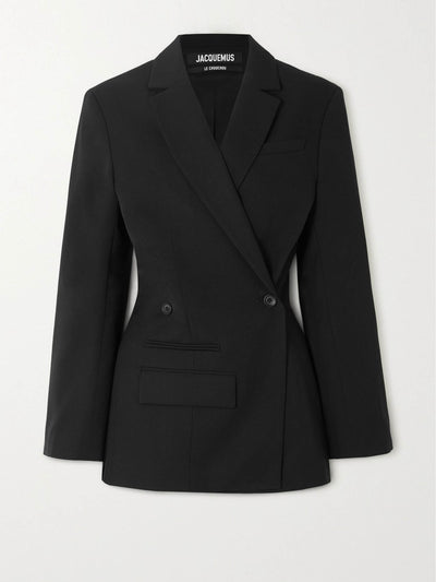Jacquemus Black asymmetric double-breasted blazer at Collagerie