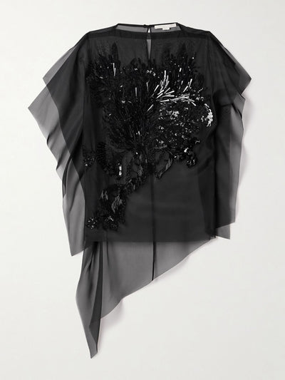 Jason Wu Asymmetric embellished organza top at Collagerie