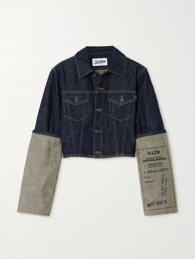 Jean Paul Gaultier Printed two-tone cropped denim jacket at Collagerie