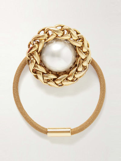 Jennifer Behr Marit faux pearl-embellished gold-plated hair tie at Collagerie