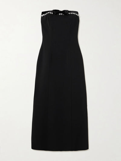 Jenny Packham Strapless embellished velvet-trimmed cady midi dress at Collagerie