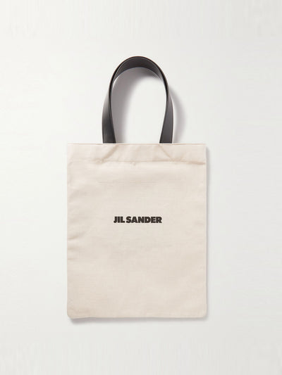 Jil Sander Book leather-trimmed logo-print canvas tote at Collagerie