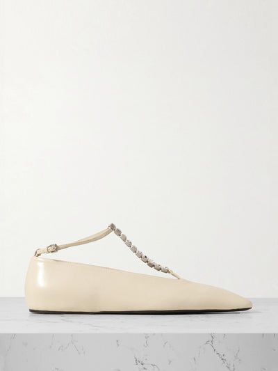 Jil Sander Crystal-embellished leather ballet flats at Collagerie