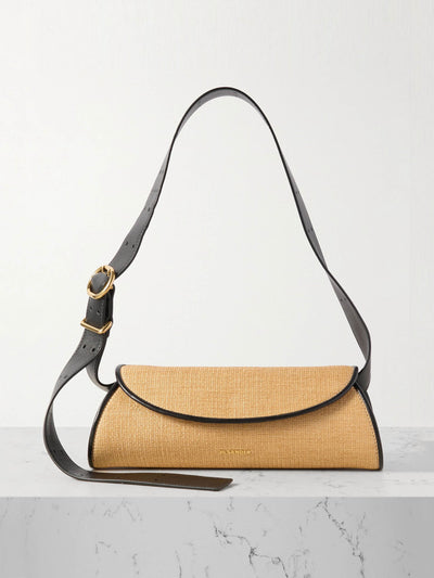 Jil Sander Leather-trimmed raffia shoulder bag at Collagerie