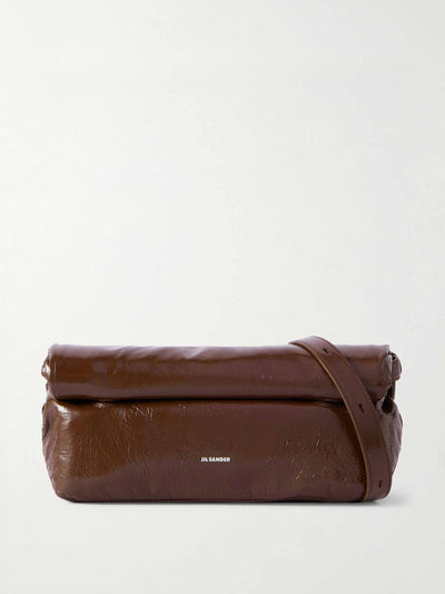 Jil Sander Rollup small glossed crinkled-leather shoulder bag at Collagerie